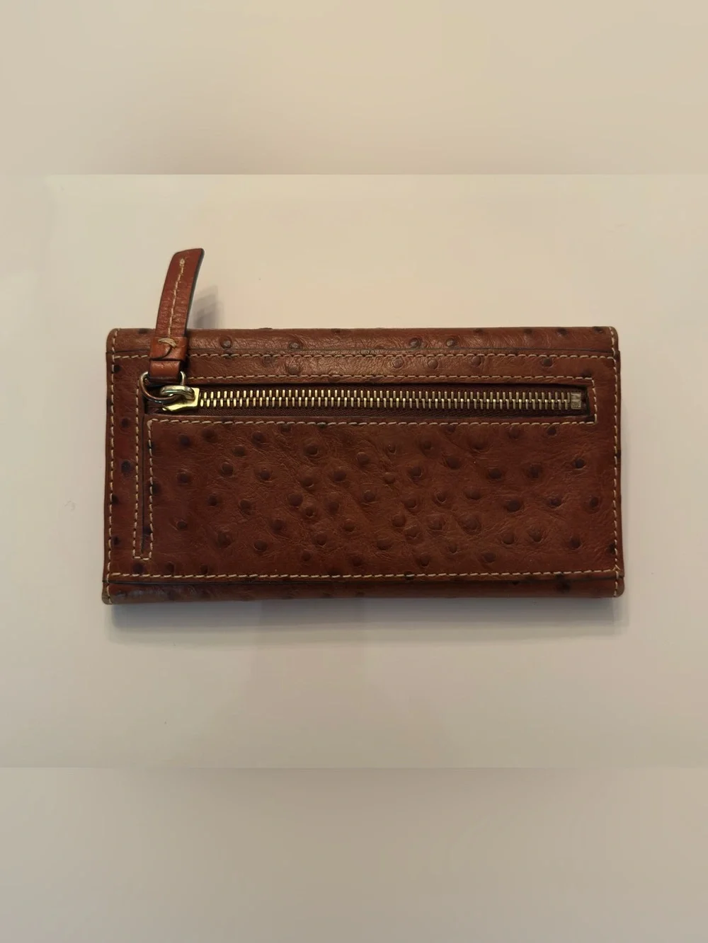 DOONEY & BOURKE CARAMEL/TAN OSTRICH-EMBOSSED CONTINENTAL CLUTCH